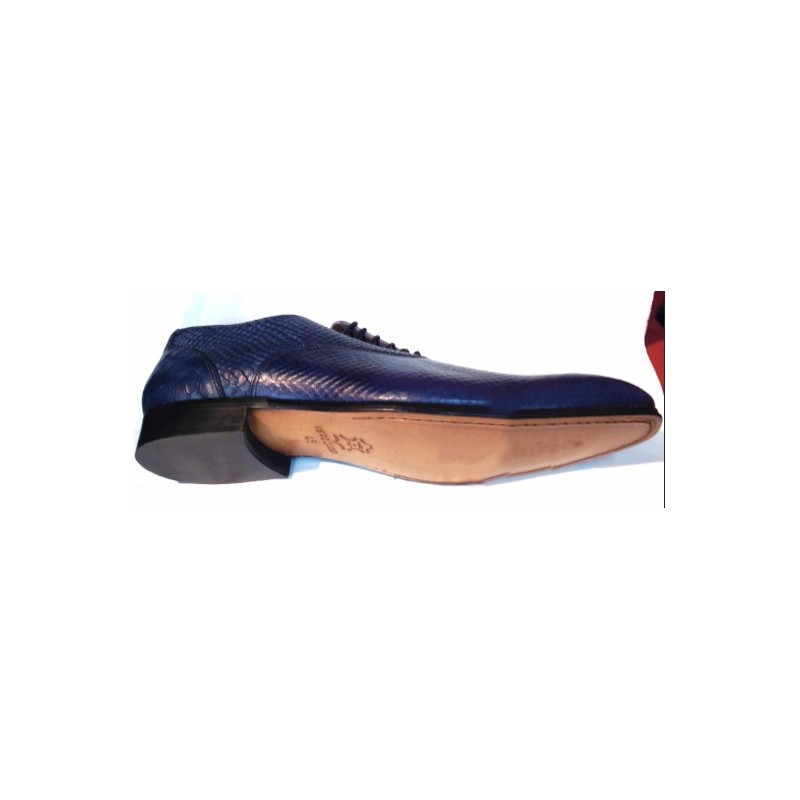 Chaussures homme, cuir naturel, bleu marine, texture croco - P1785
