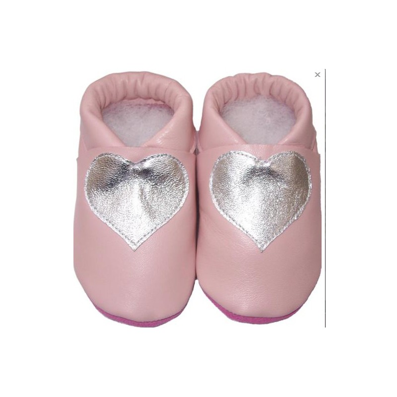 Chausson Bebe Cuir Rose Coeur Ceremonie Express