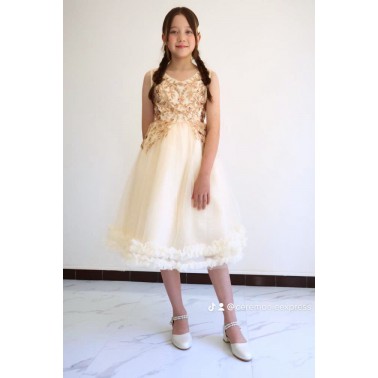 Robe fille beige et doré Ambre de 2 a 14 ans