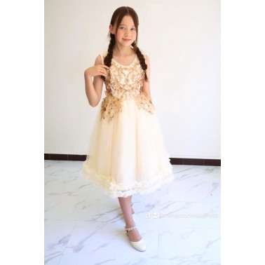 Robe fille beige et doré Ambre de 2 a 14 ans