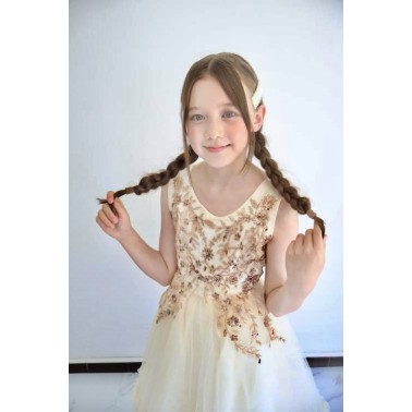 Robe fille beige et doré Ambre de 2 a 14 ans