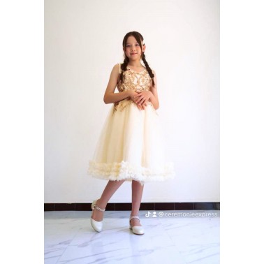 Robe fille beige et doré Ambre de 2 a 14 ans