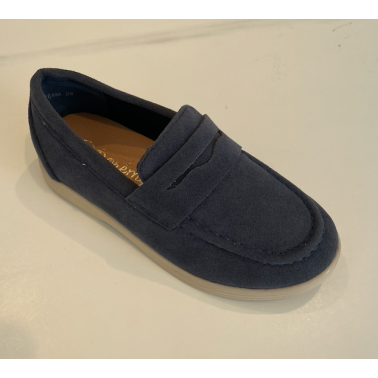 Mocassin enfant en daim couleur bleu