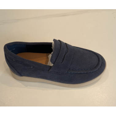 Mocassin enfant en daim couleur bleu