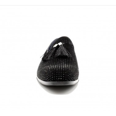 Mocassin homme noir a strass avec pompons