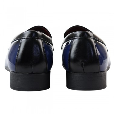 Mocassin homme bleu et noir a pompons pas cher